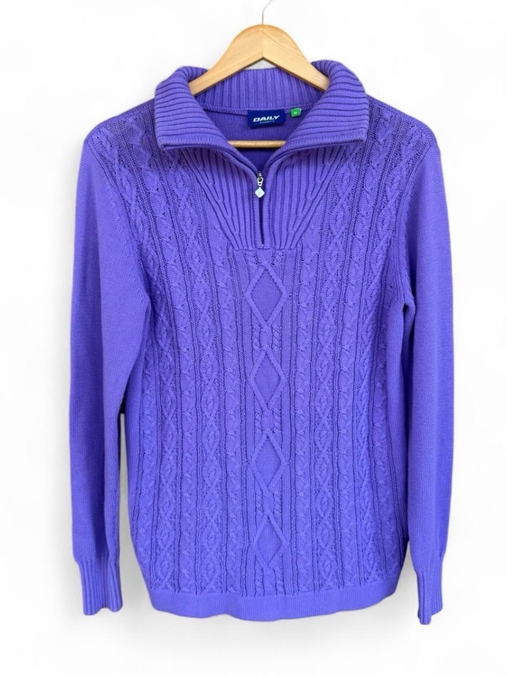 Daily Sports Purple Cable Knit Quarter Zip Golf Sweater Pullover Women's Size M